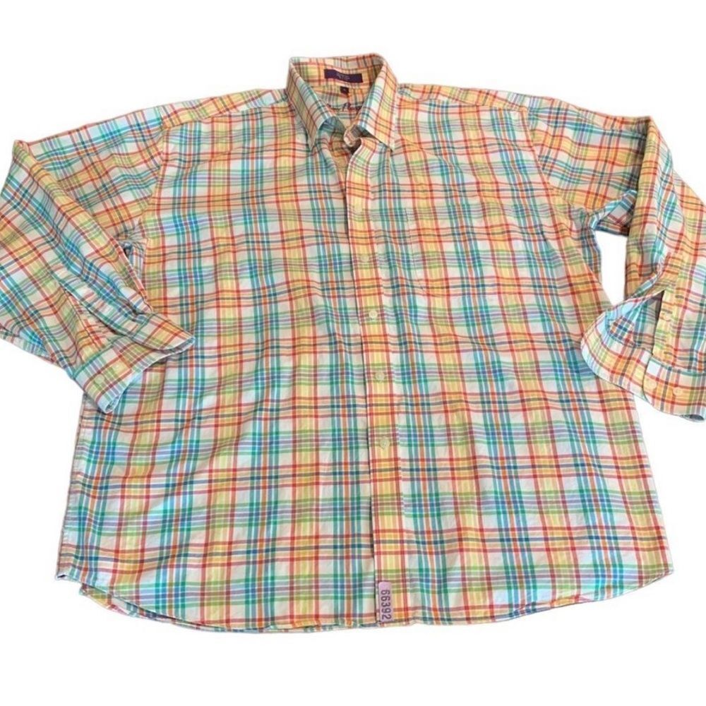 Alan Flusser Men’s Plaid Long Sleeve Button Down Shirt Xl